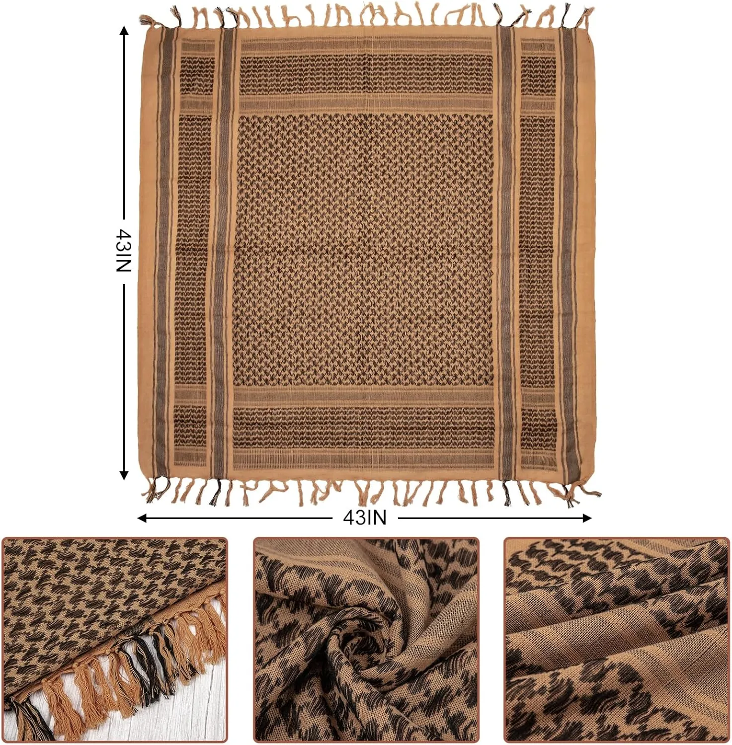 Aonal Military Shemagh Tactical Desert Scarf, 100% Cotton Keffiyeh Neck Head Scarf Wrap for Men Women