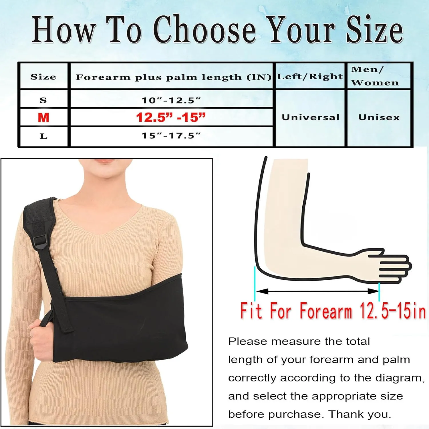 Arm Sling Shoulder Injury Immobilizer,Breathable Rotator Cuff With Shoulder Pad Left and Right Support Torn Brace for Broken Wrist Elbow Man&Women(12.5-15IN)