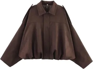 Arssm Womens Faux Suede Bomber Jacket Casual Lapel Pilot Jackets Coat Oversized Long Sleeve 2025 Fashion Outerwear