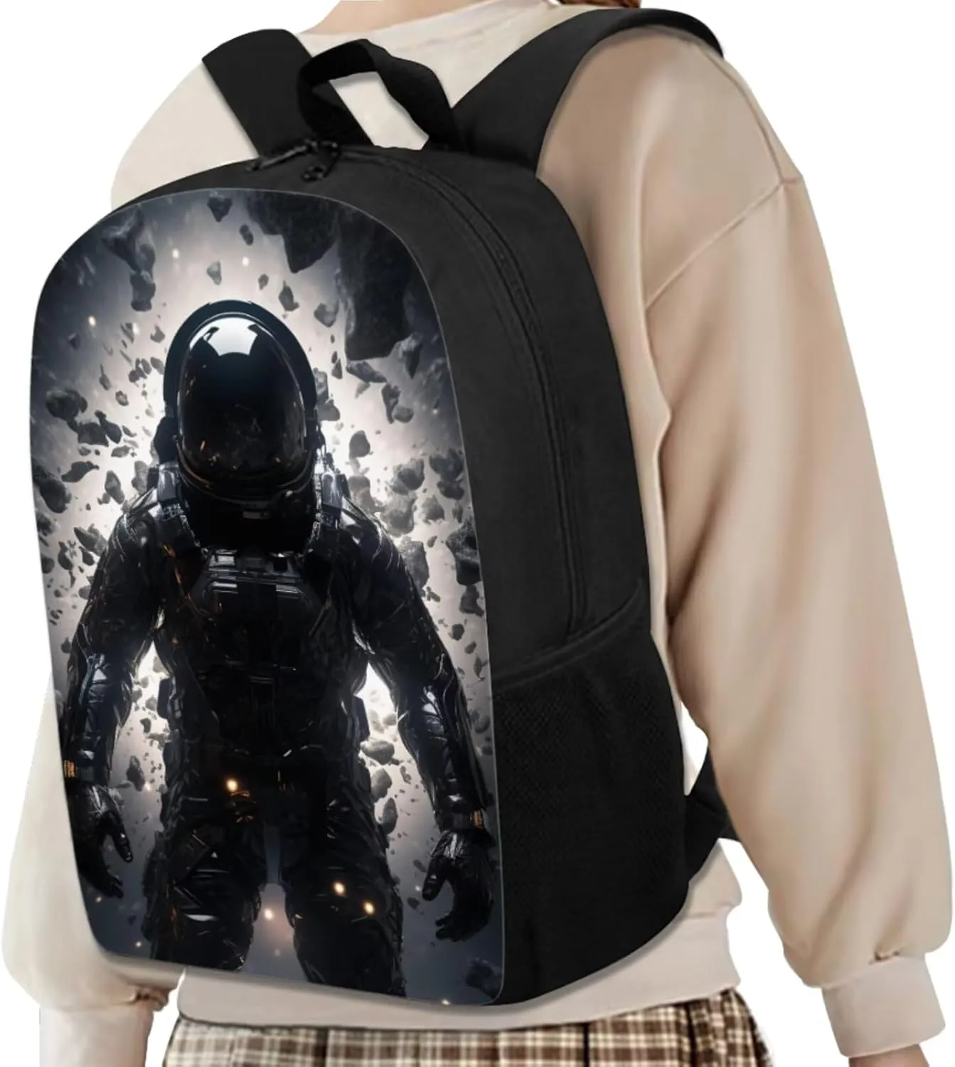 Astronaut Backpacks for Teen Boys Kids School Backpack Lightweight Book Bags for Kids with Lunch Boxes Black Pencil Case Keychain Set of 4 Shoulder Bag for Elementary Boys