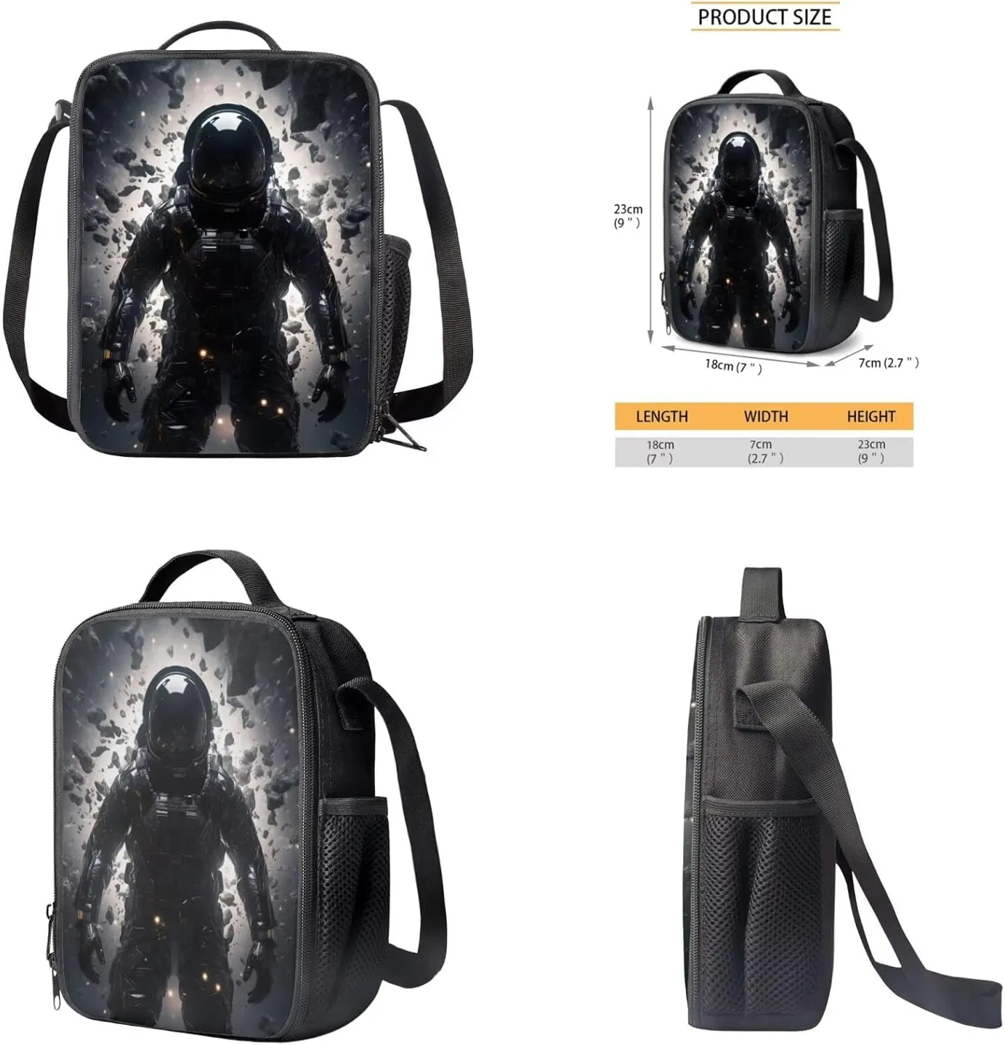 Astronaut Backpacks for Teen Boys Kids School Backpack Lightweight Book Bags for Kids with Lunch Boxes Black Pencil Case Keychain Set of 4 Shoulder Bag for Elementary Boys
