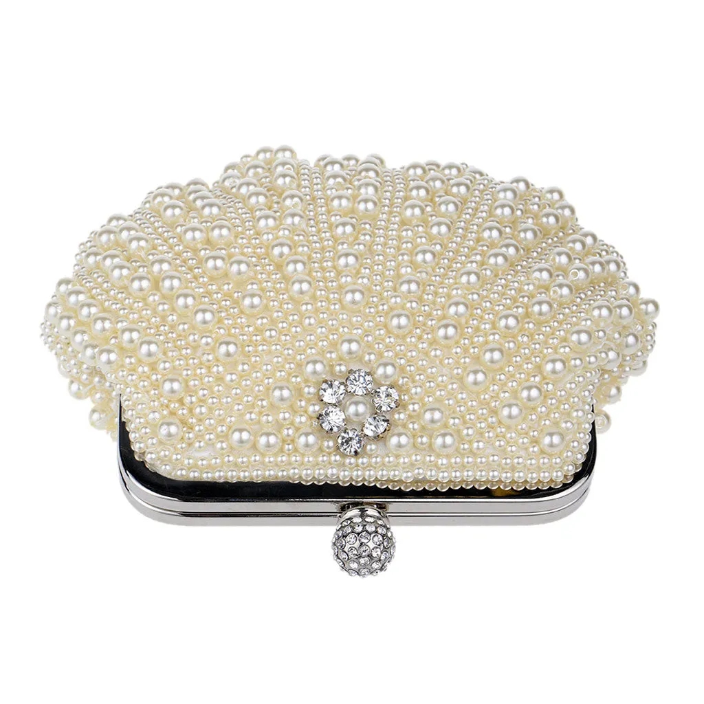Asymmetric Shell Pattern Rhinestone Embellished Pearl Clutch - Beige