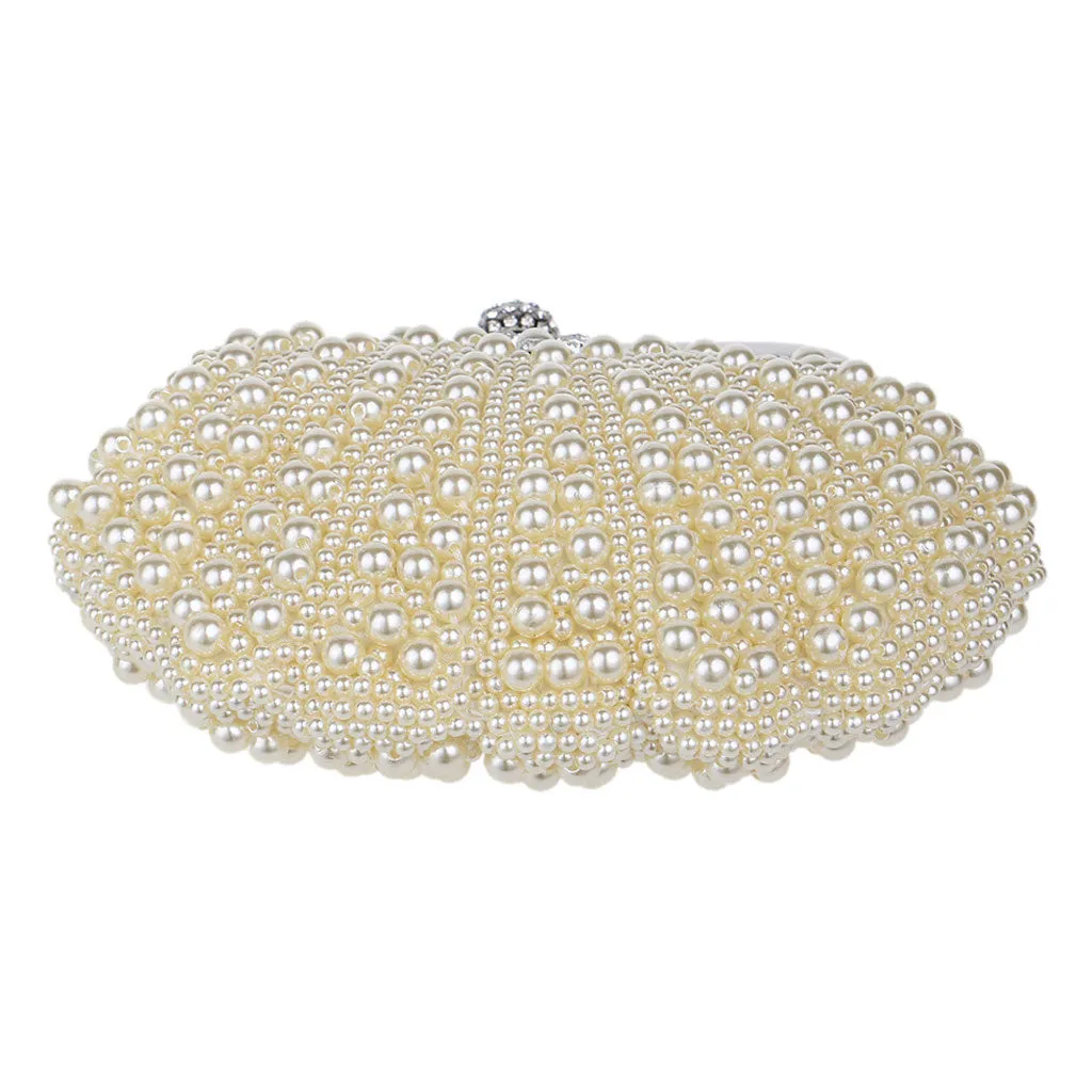 Asymmetric Shell Pattern Rhinestone Embellished Pearl Clutch - Beige