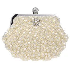 Asymmetric Shell Pattern Rhinestone Embellished Pearl Clutch - Beige