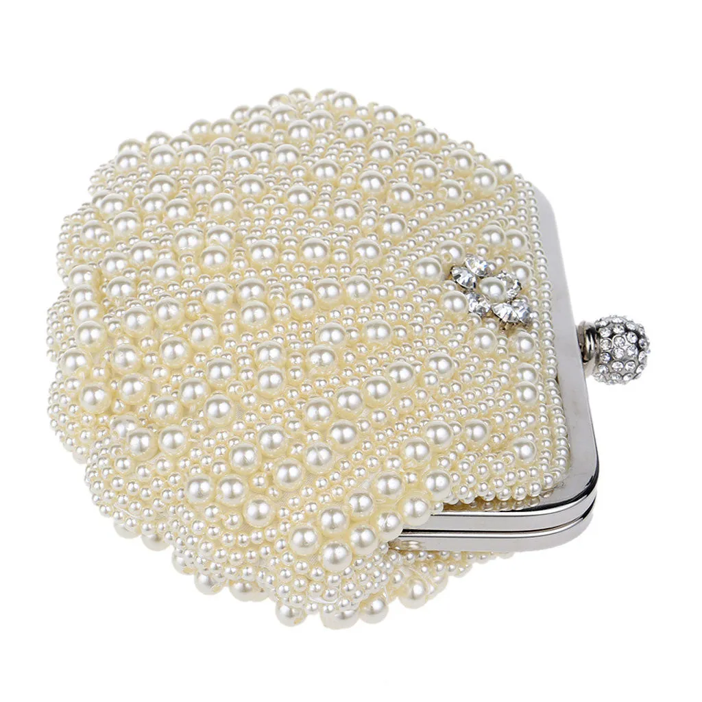 Asymmetric Shell Pattern Rhinestone Embellished Pearl Clutch - Beige