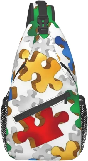 Autism Puzzle Sling Bag Crossbody Sling Backpack For Women Men Travel Hiking Daypack Chest Shoulder Bag