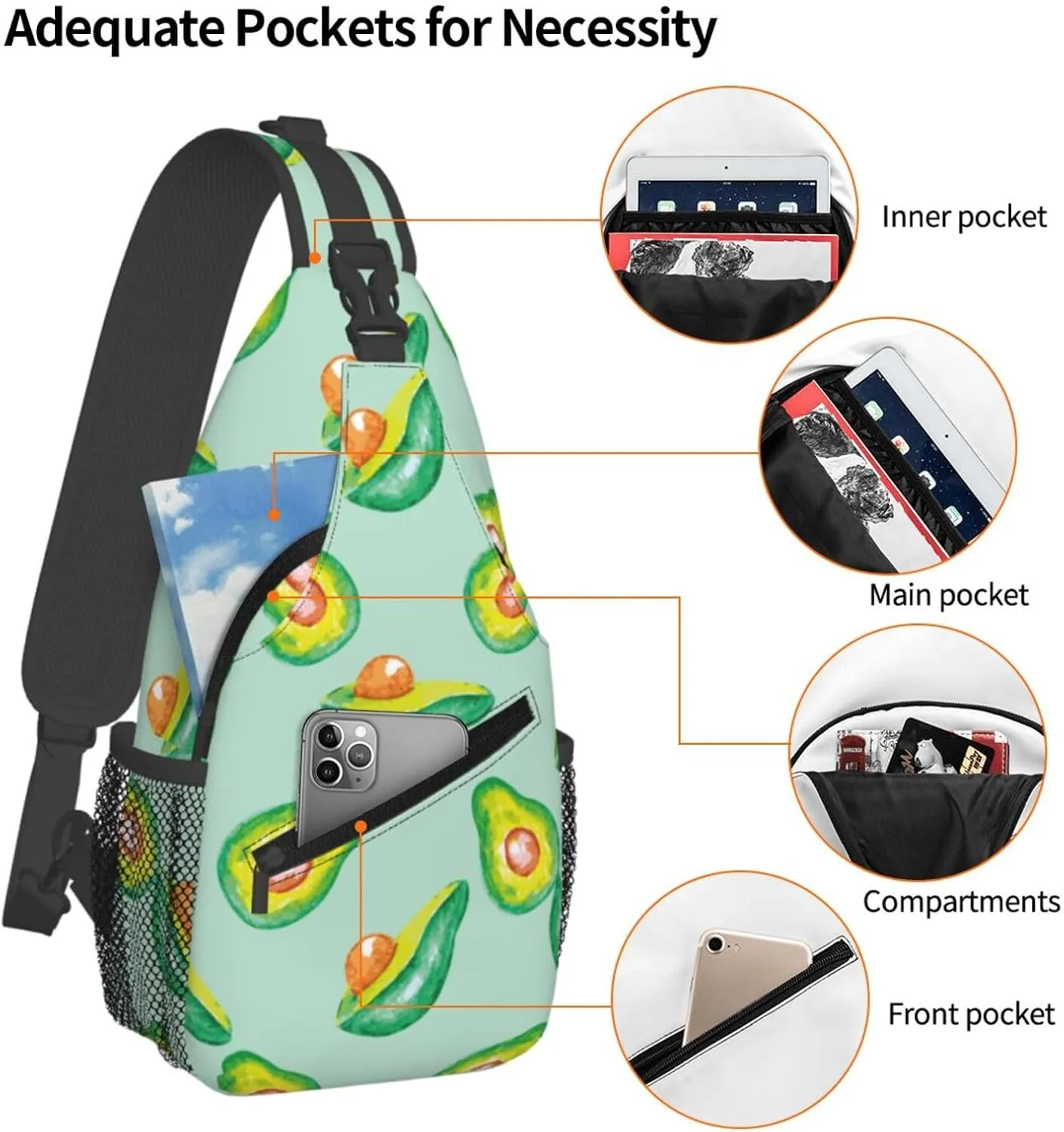 Avocado Crossbody Sling Backpack Sling Bag Adjustable Chest Shoulder Daypack For Women Men
