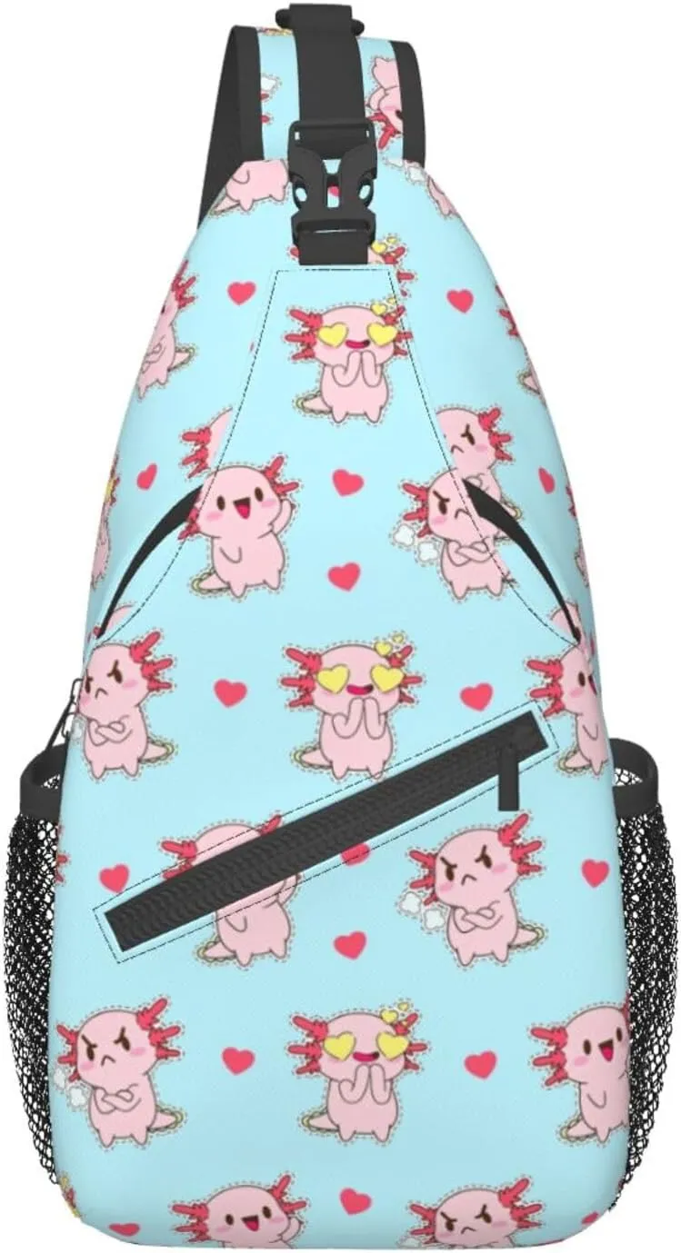 Axolotl Sling Backpack Chest Bag Crossbody Shoulder Bag Gym Cycling Travel Hiking Daypack For Men Women