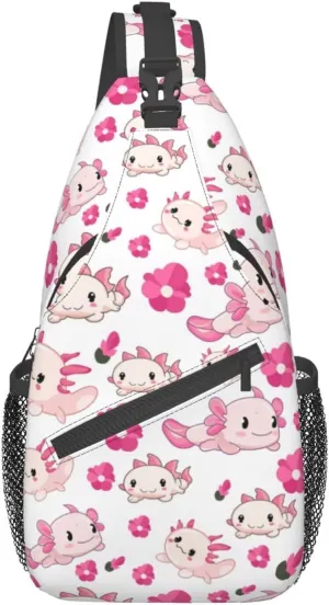 Axolotl Sling Backpack Chest Bag Crossbody Shoulder Bag Gym Cycling Travel Hiking Daypack For Men Women