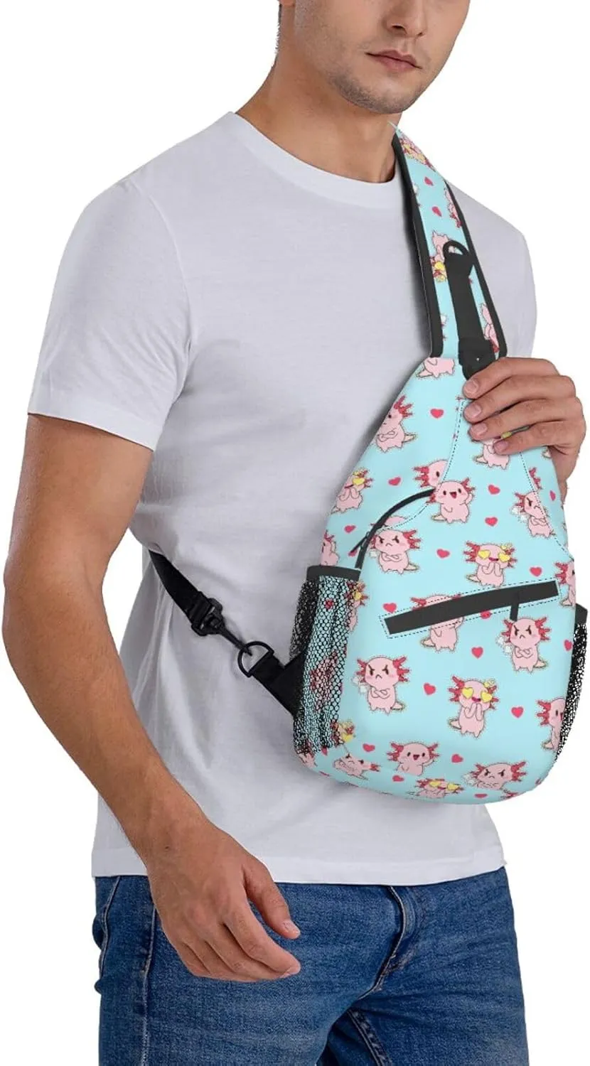 Axolotl Sling Backpack Chest Bag Crossbody Shoulder Bag Gym Cycling Travel Hiking Daypack For Men Women