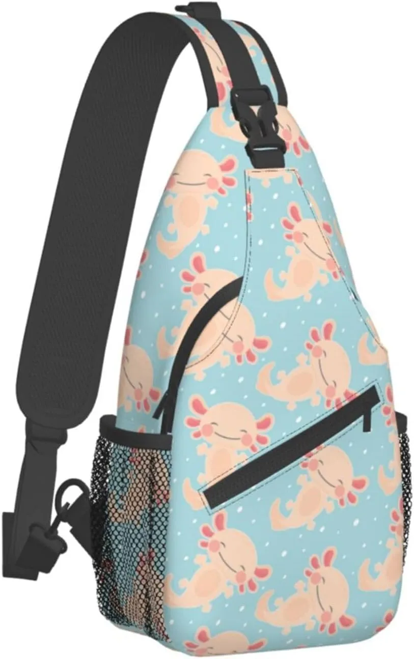 Axolotl Sling Backpack Chest Bag Crossbody Shoulder Bag Gym Cycling Travel Hiking Daypack For Men Women