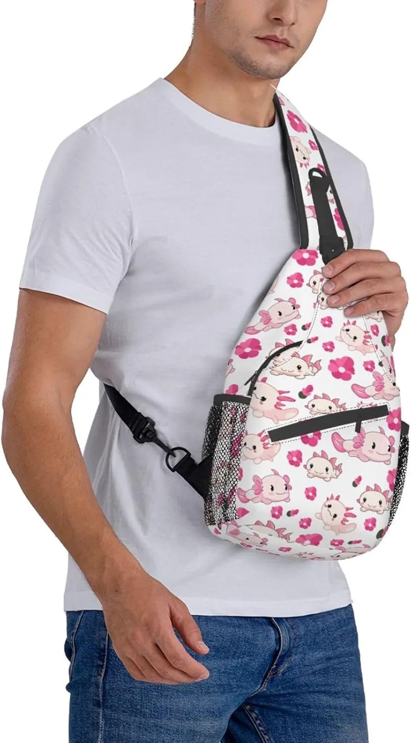 Axolotl Sling Backpack Chest Bag Crossbody Shoulder Bag Gym Cycling Travel Hiking Daypack For Men Women