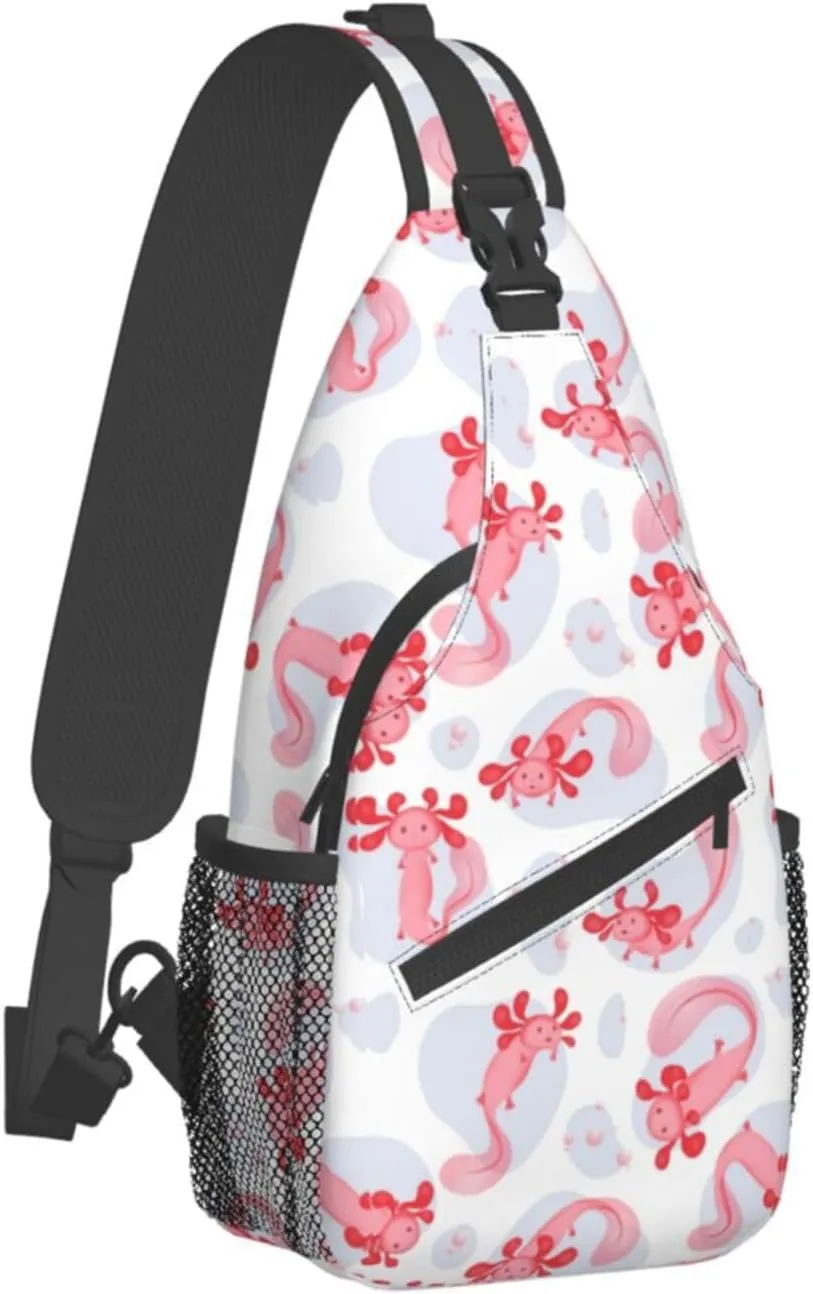 Axolotl Sling Backpack Chest Bag Crossbody Shoulder Bag Gym Cycling Travel Hiking Daypack For Men Women