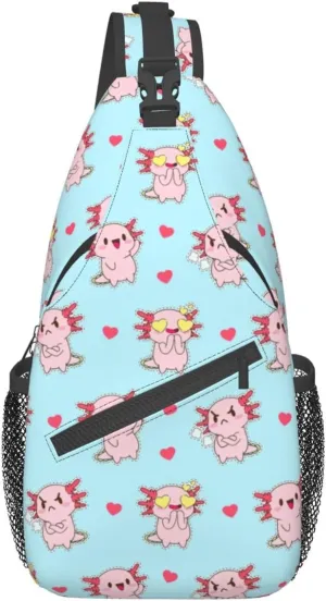 Axolotl Sling Backpack Chest Bag Crossbody Shoulder Bag Gym Cycling Travel Hiking Daypack For Men Women