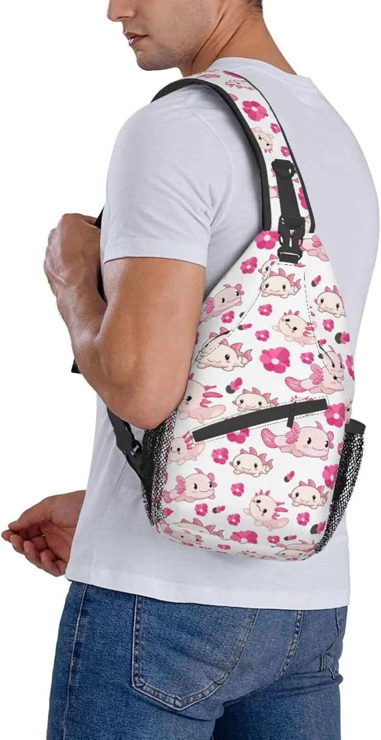 Axolotl Sling Backpack Chest Bag Crossbody Shoulder Bag Gym Cycling Travel Hiking Daypack For Men Women