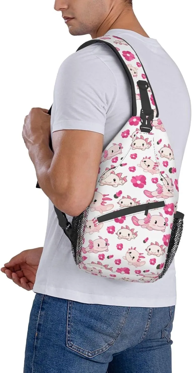 Axolotl Sling Backpack Chest Bag Crossbody Shoulder Bag Gym Cycling Travel Hiking Daypack For Men Women