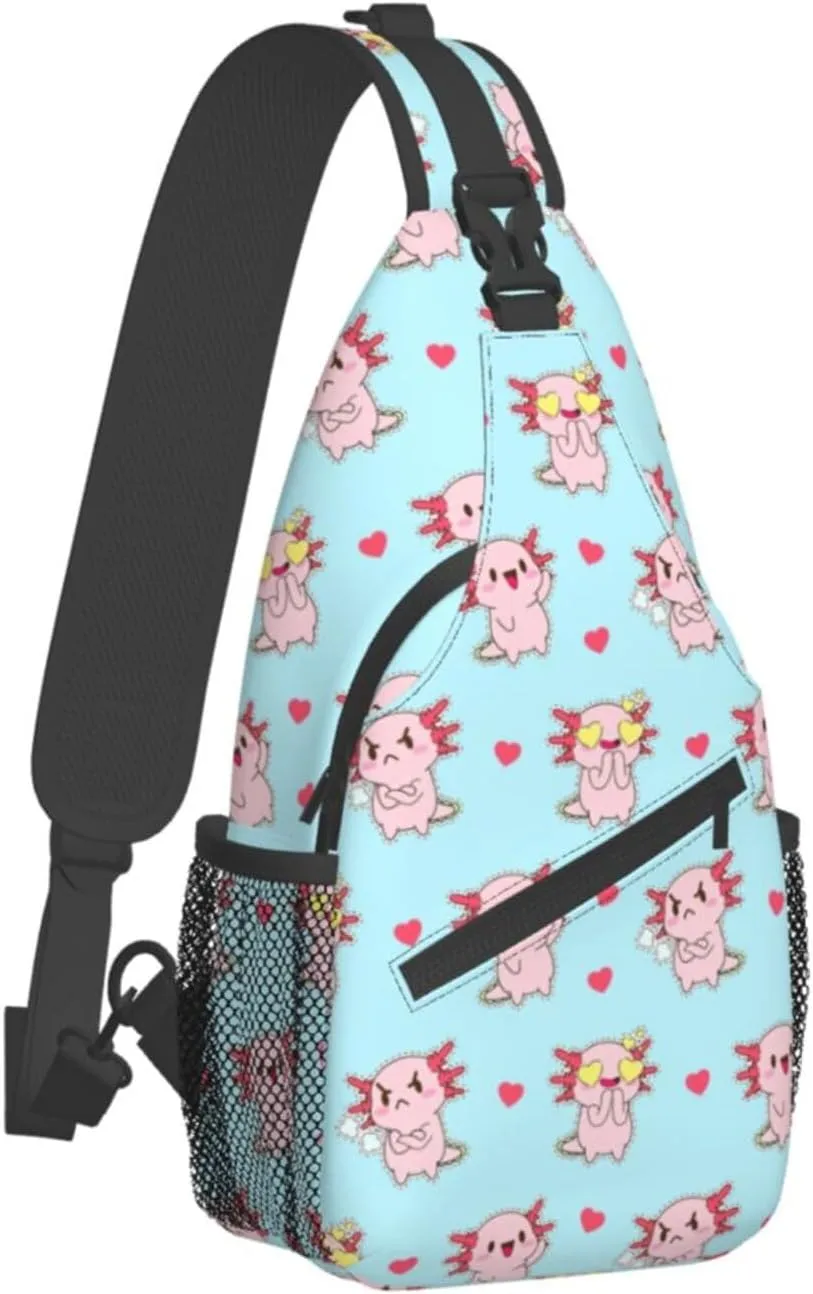 Axolotl Sling Backpack Chest Bag Crossbody Shoulder Bag Gym Cycling Travel Hiking Daypack For Men Women