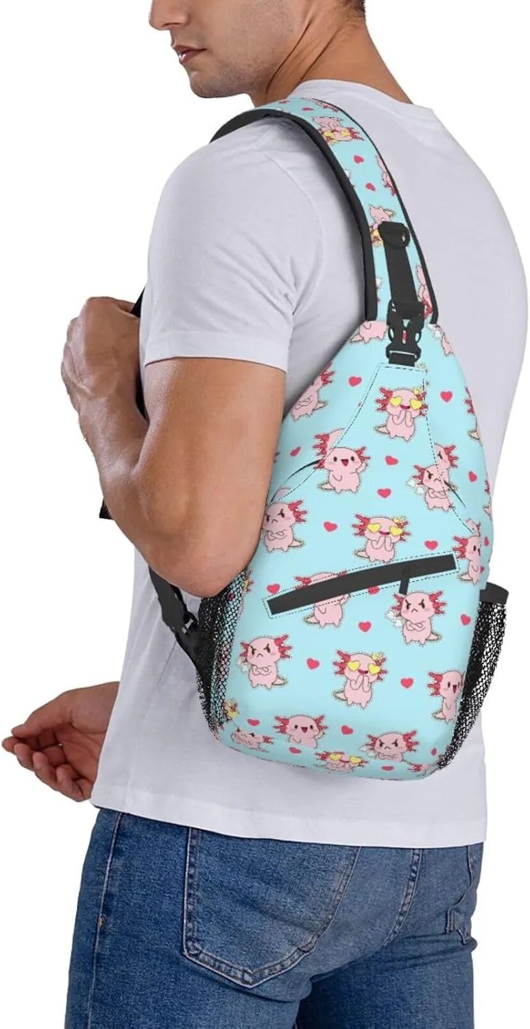 Axolotl Sling Backpack Chest Bag Crossbody Shoulder Bag Gym Cycling Travel Hiking Daypack For Men Women