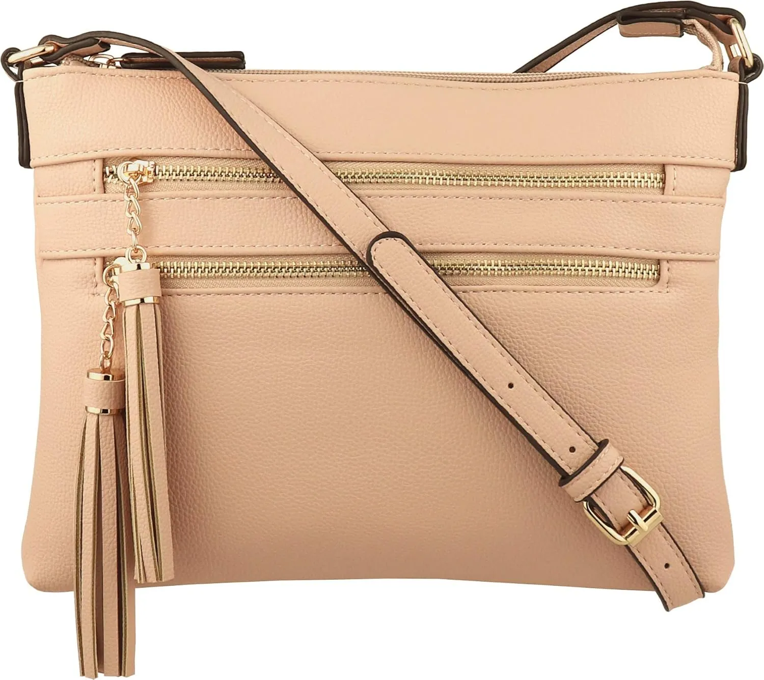 B BRENTANO Vegan Multi-Zipper Crossbody Handbag Purse with Tassel Accents
