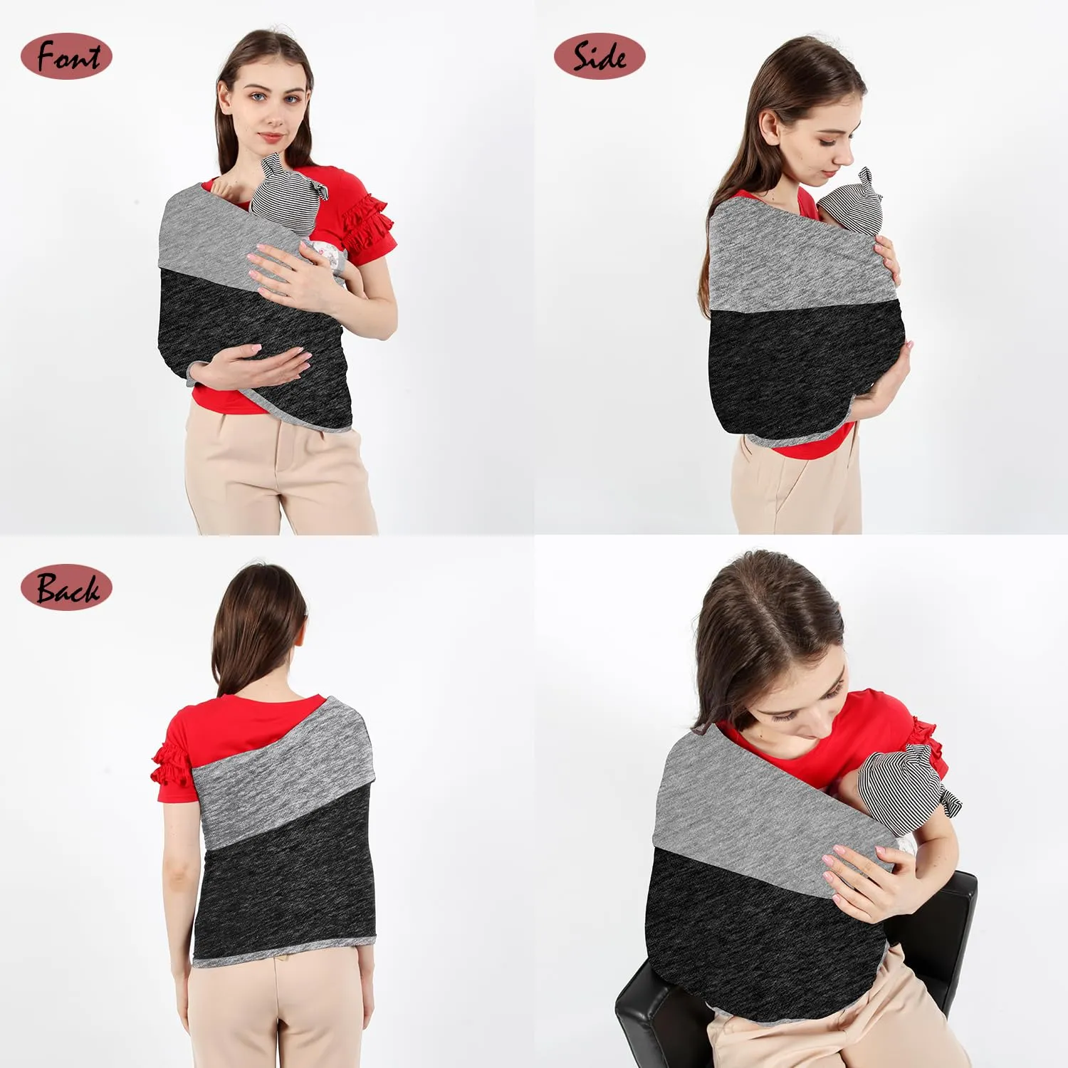 Baby Wrap Carrier, Perfect Baby Carrier Wrap Sling for Newborn and Infant up to 35 lbs. (Heather Grey, M (S, M, L of Clothing Size))