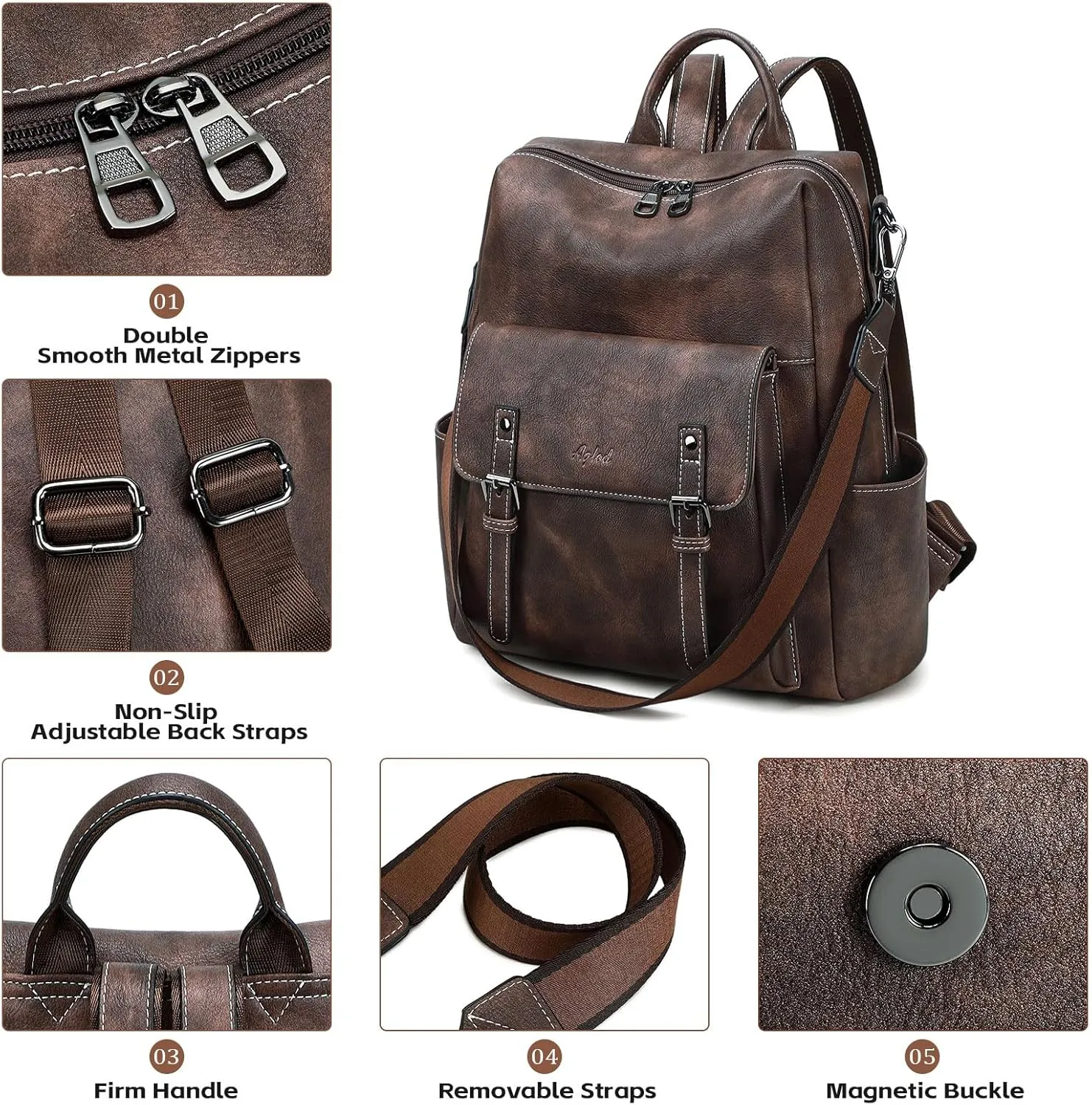 Backpack Purse for Women PU Leather Back Packs Designer Ladies Shoulder Bag Fashion Faux Work Travel Handbags