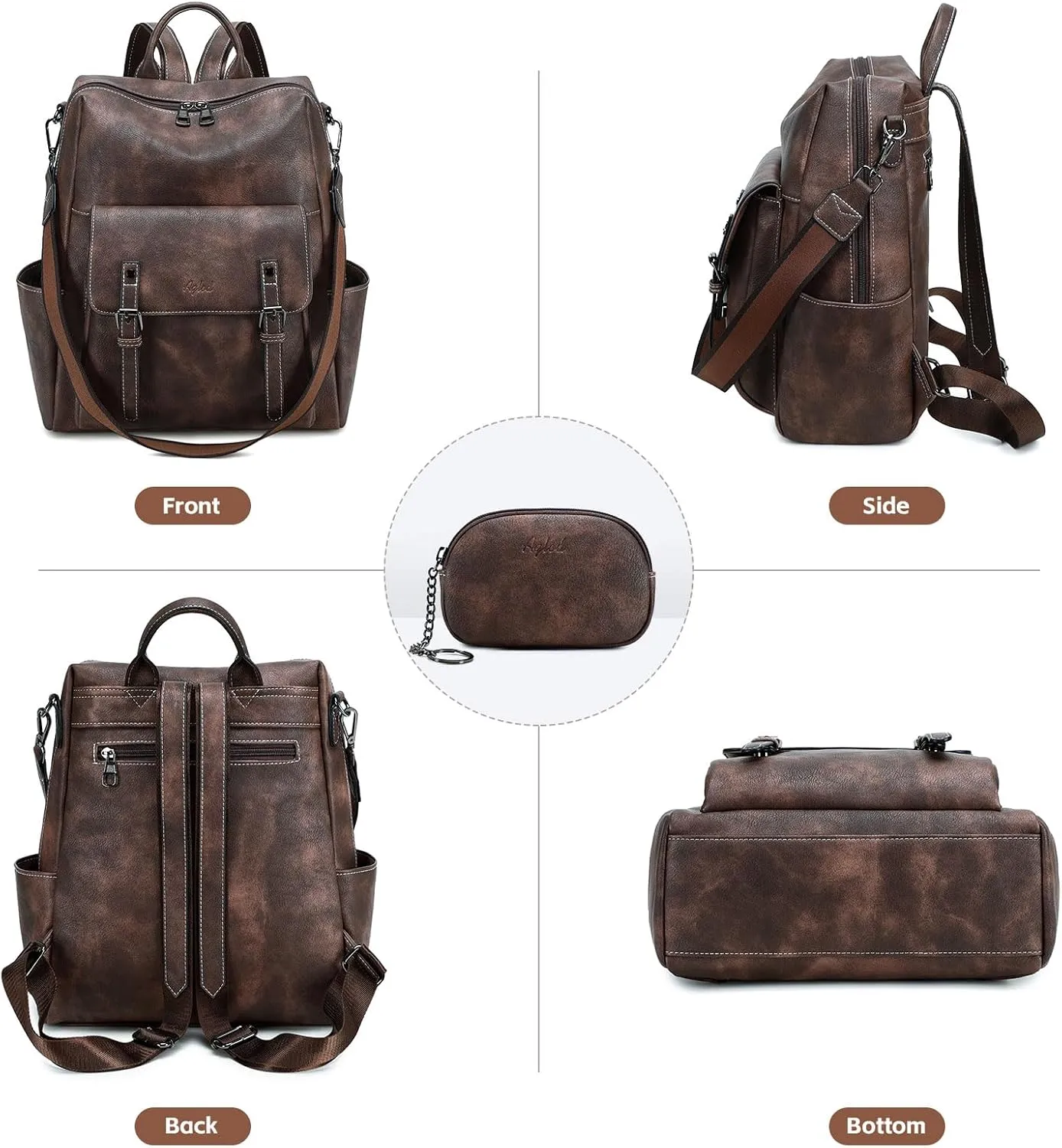 Backpack Purse for Women PU Leather Back Packs Designer Ladies Shoulder Bag Fashion Faux Work Travel Handbags