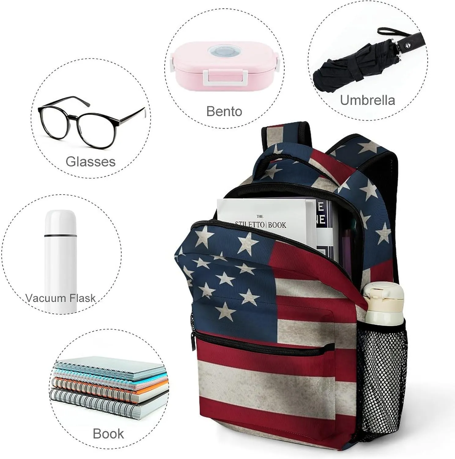 Backpacks American Flag Travel Bag Laptop Backpack Casual Daypack for Weekender Business Hiking