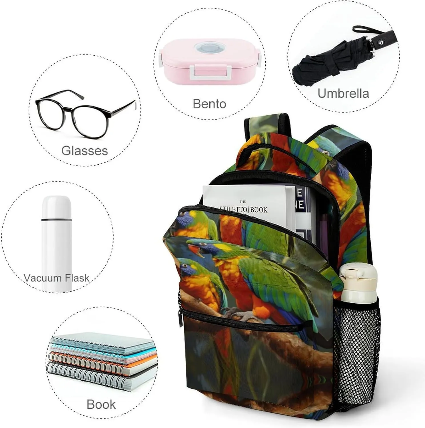 Backpacks Bird Parrot Painting Travel Bag Laptop Backpack Casual Daypack for Weekender Business Hiking