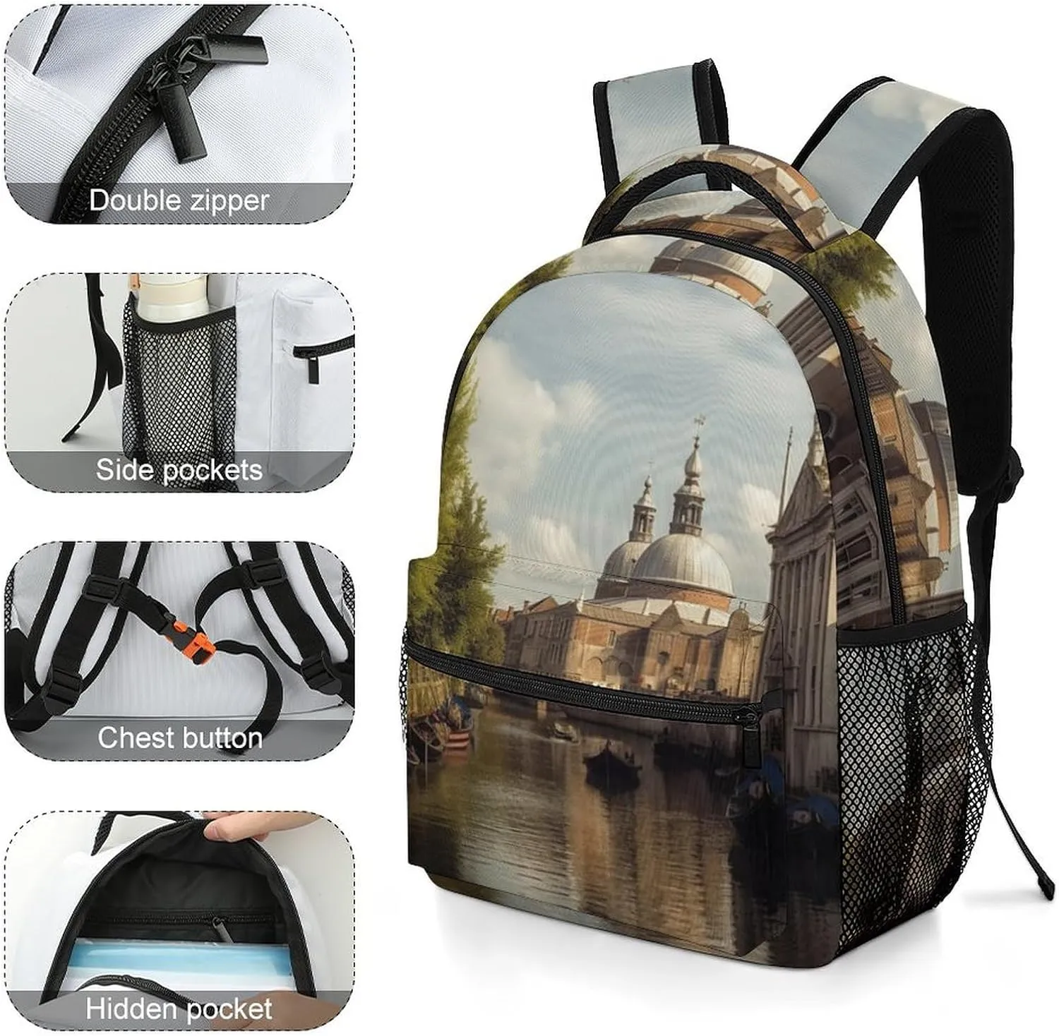 Backpacks Canal And Church Travel Bag Laptop Backpack Casual Daypack for Weekender Business Hiking