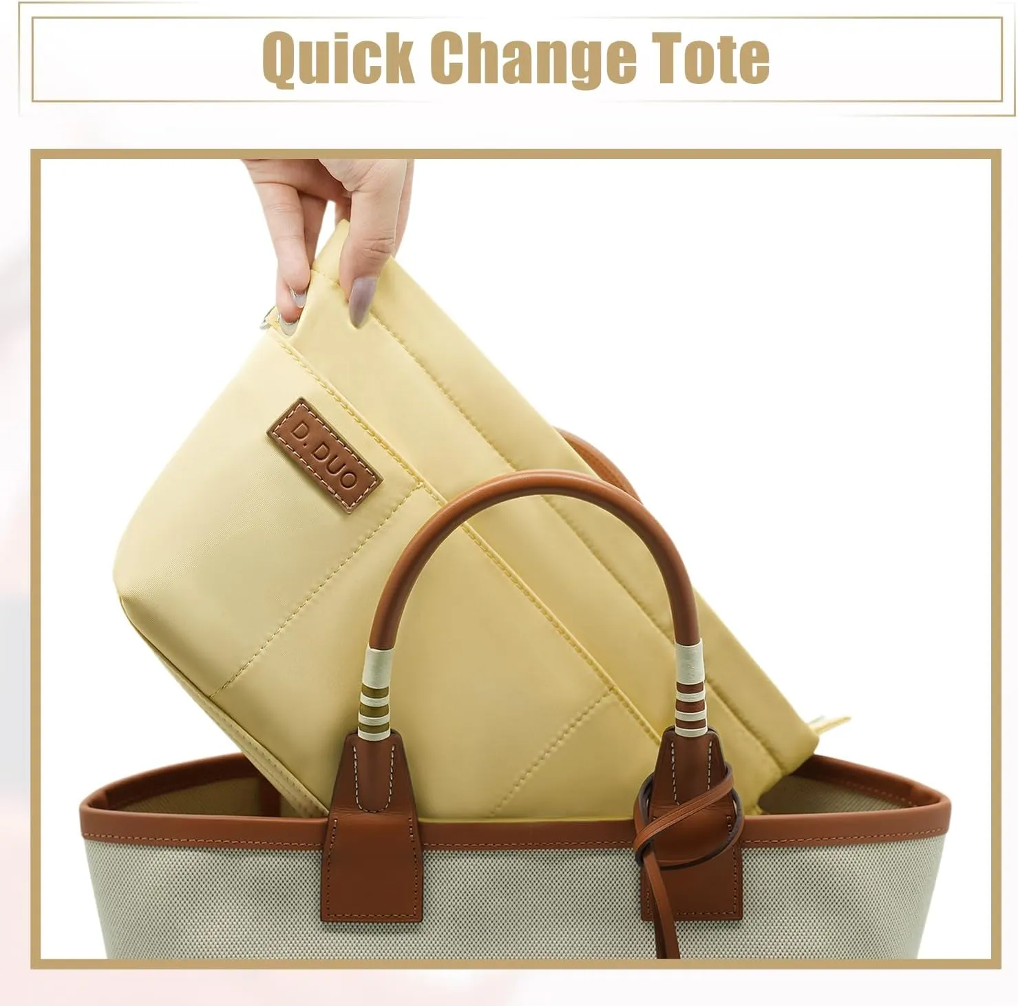 Bag Organizer Insert, Crossbody Bag, Tote Organizer Insert with Adjustable Bag Strap, Waterproof Nylon Purse Inserts (Yellow, S)