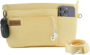 Bag Organizer Insert, Crossbody Bag, Tote Organizer Insert with Adjustable Bag Strap, Waterproof Nylon Purse Inserts (Yellow, S)