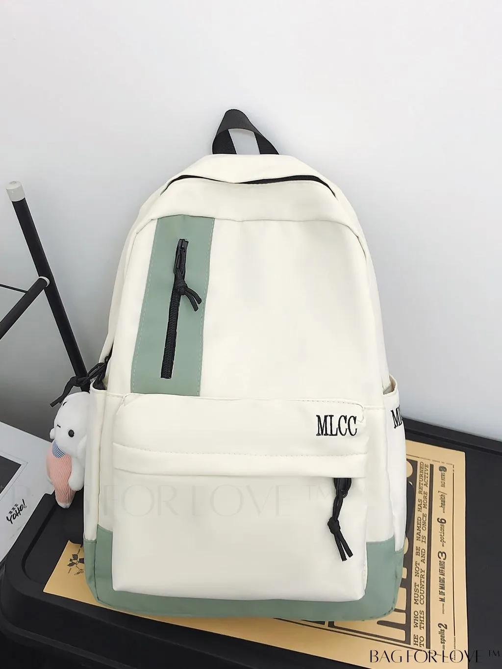 BagForLove - Color Block Student Backpack: Large Capacity with Rabbit Pendant