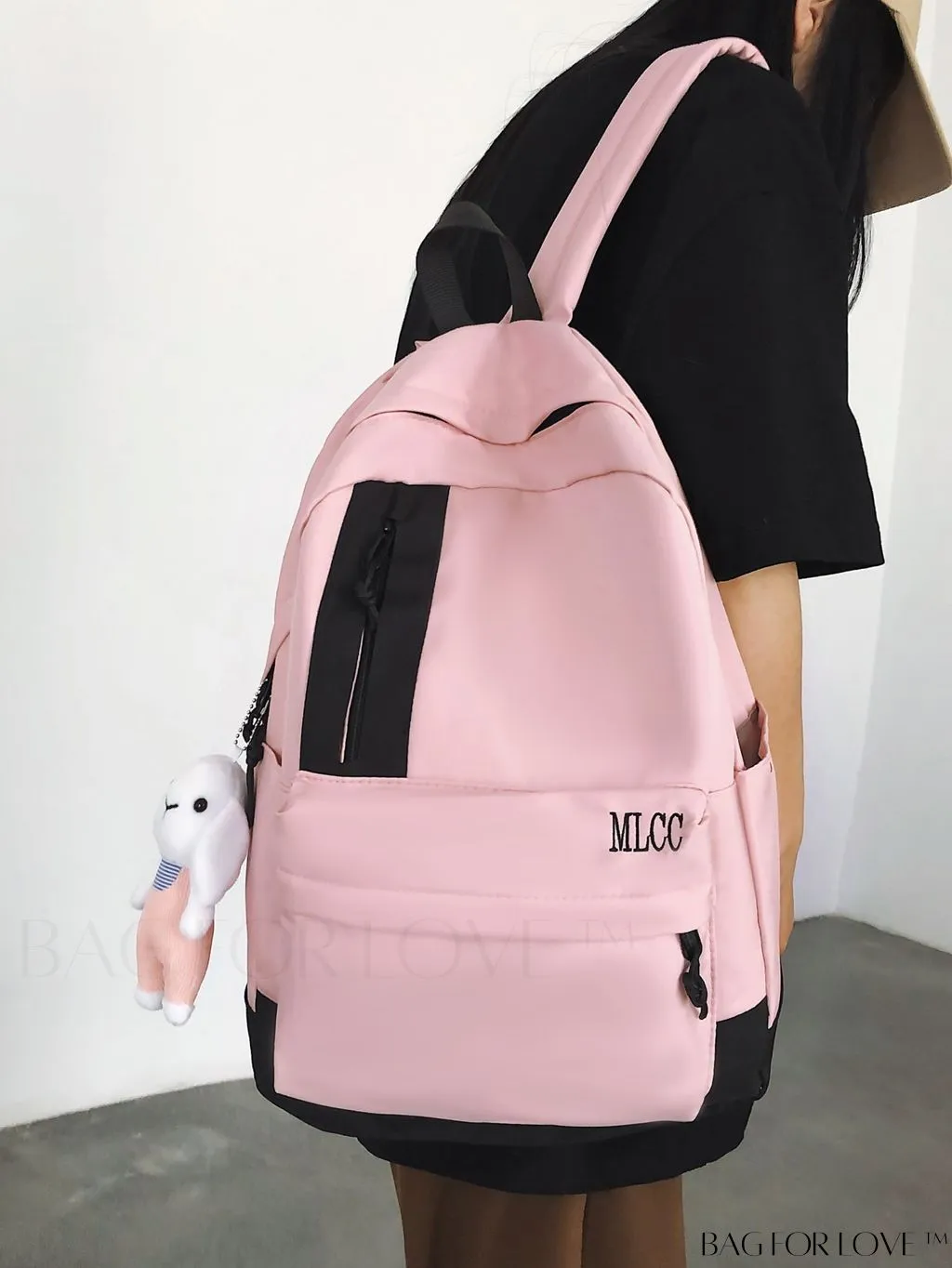 BagForLove - Color Block Student Backpack: Large Capacity with Rabbit Pendant