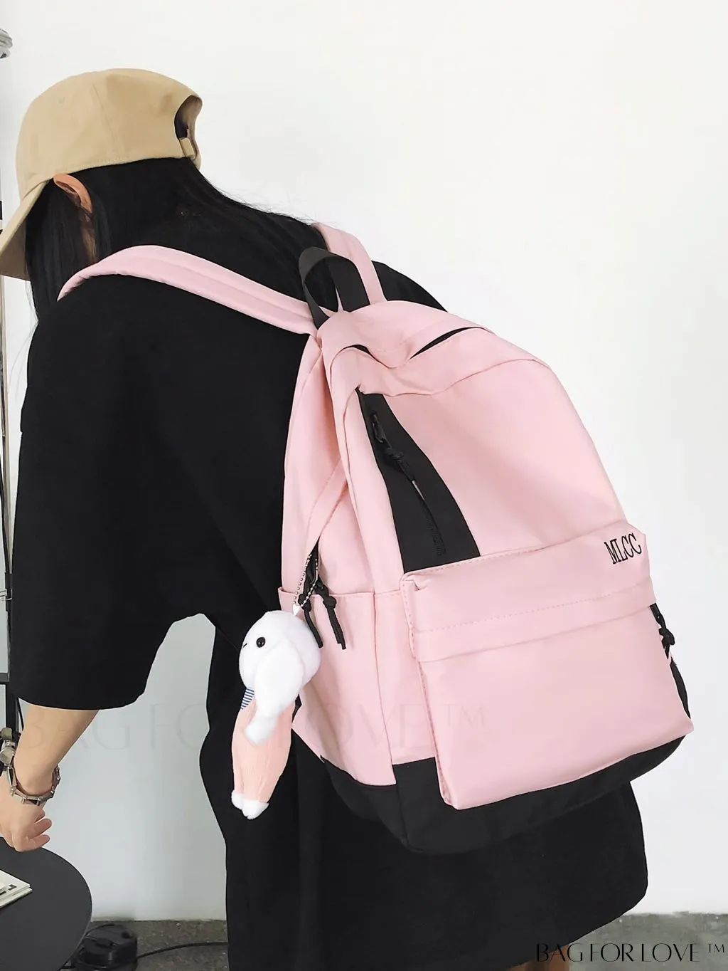 BagForLove - Color Block Student Backpack: Large Capacity with Rabbit Pendant