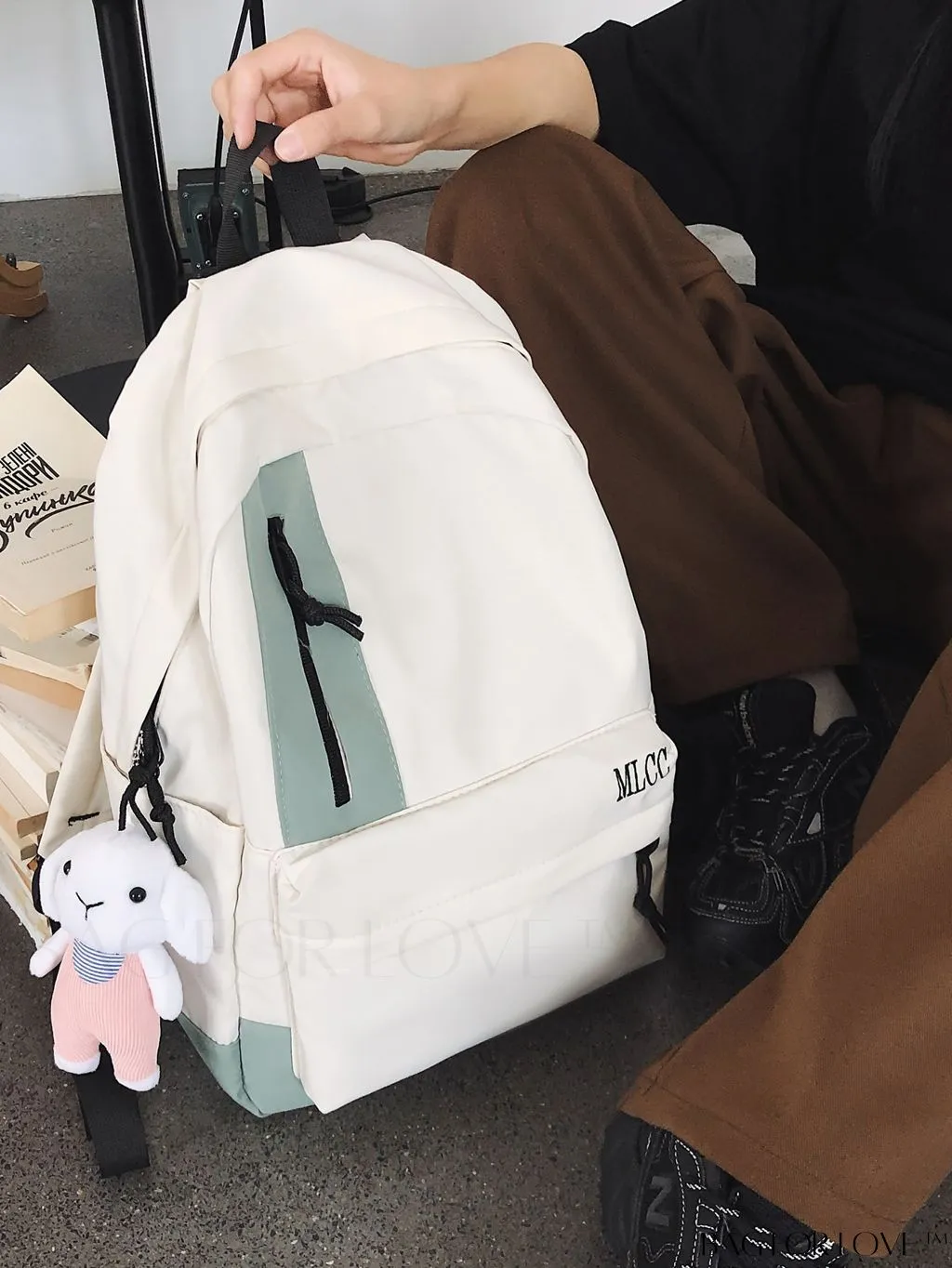 BagForLove - Color Block Student Backpack: Large Capacity with Rabbit Pendant