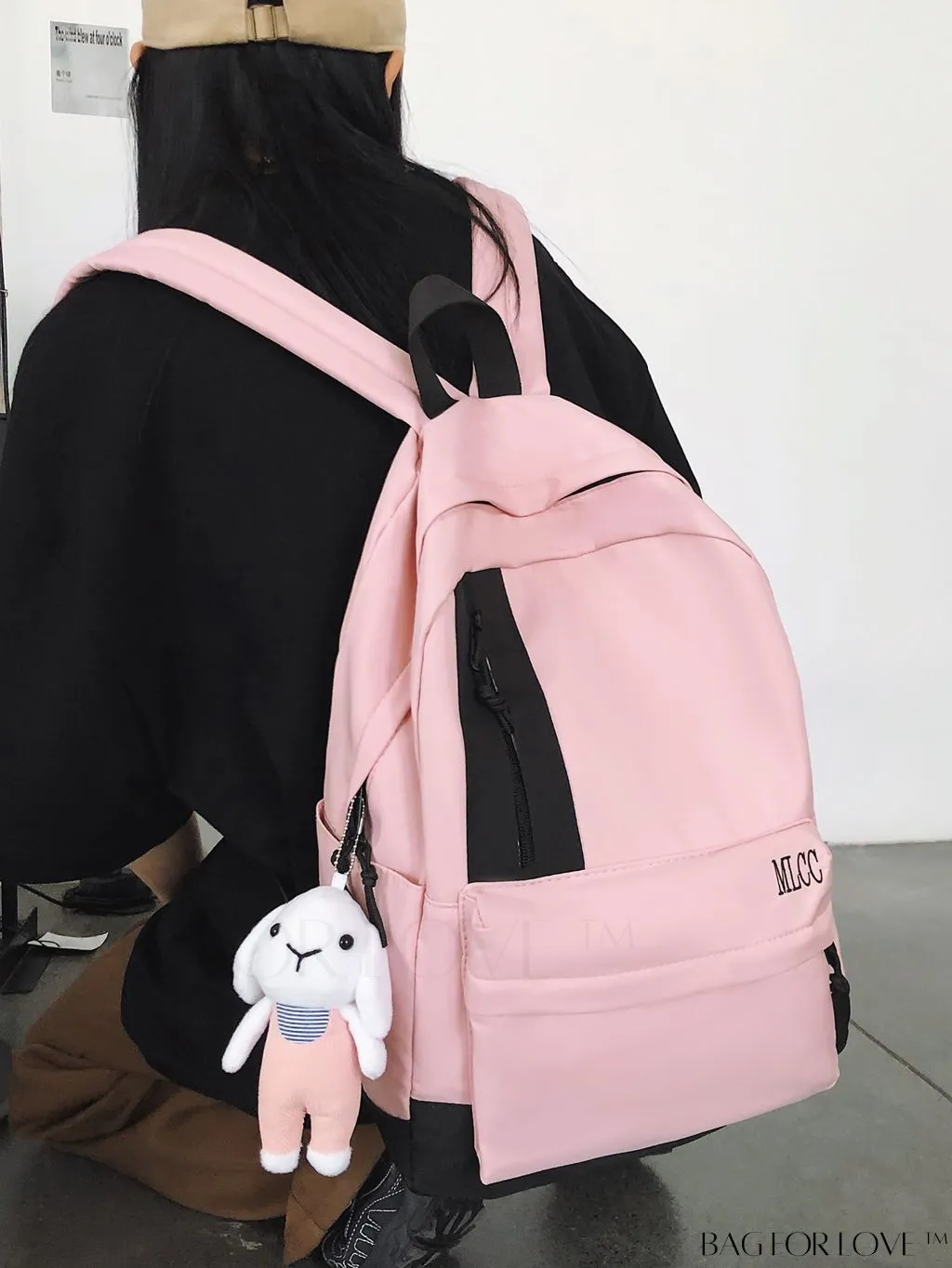 BagForLove - Color Block Student Backpack: Large Capacity with Rabbit Pendant