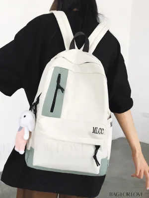 BagForLove - Color Block Student Backpack: Large Capacity with Rabbit Pendant