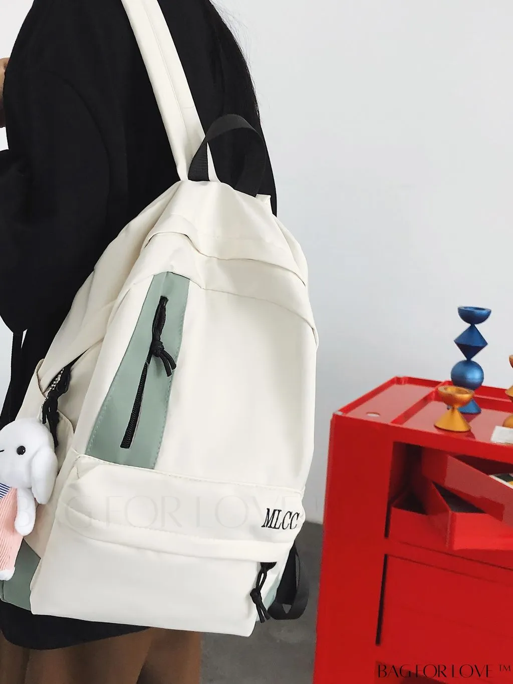 BagForLove - Color Block Student Backpack: Large Capacity with Rabbit Pendant