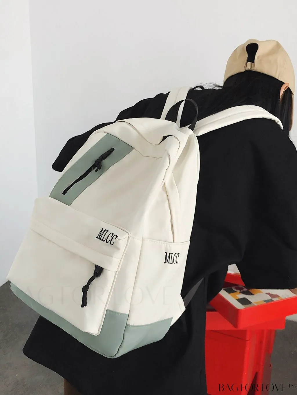 BagForLove - Color Block Student Backpack: Large Capacity with Rabbit Pendant
