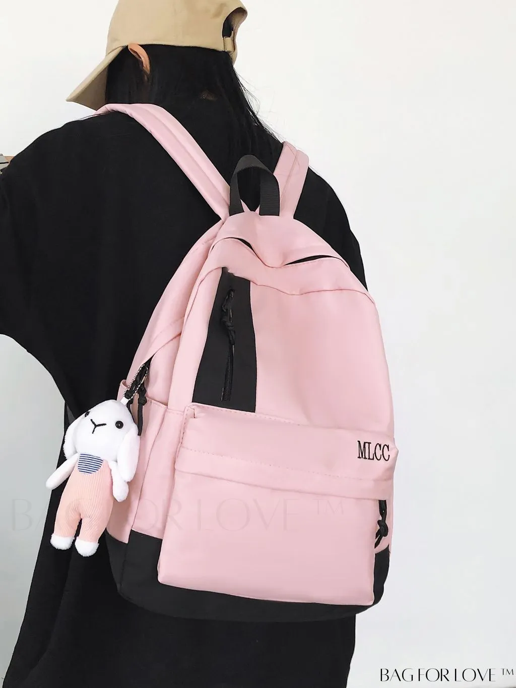 BagForLove - Color Block Student Backpack: Large Capacity with Rabbit Pendant