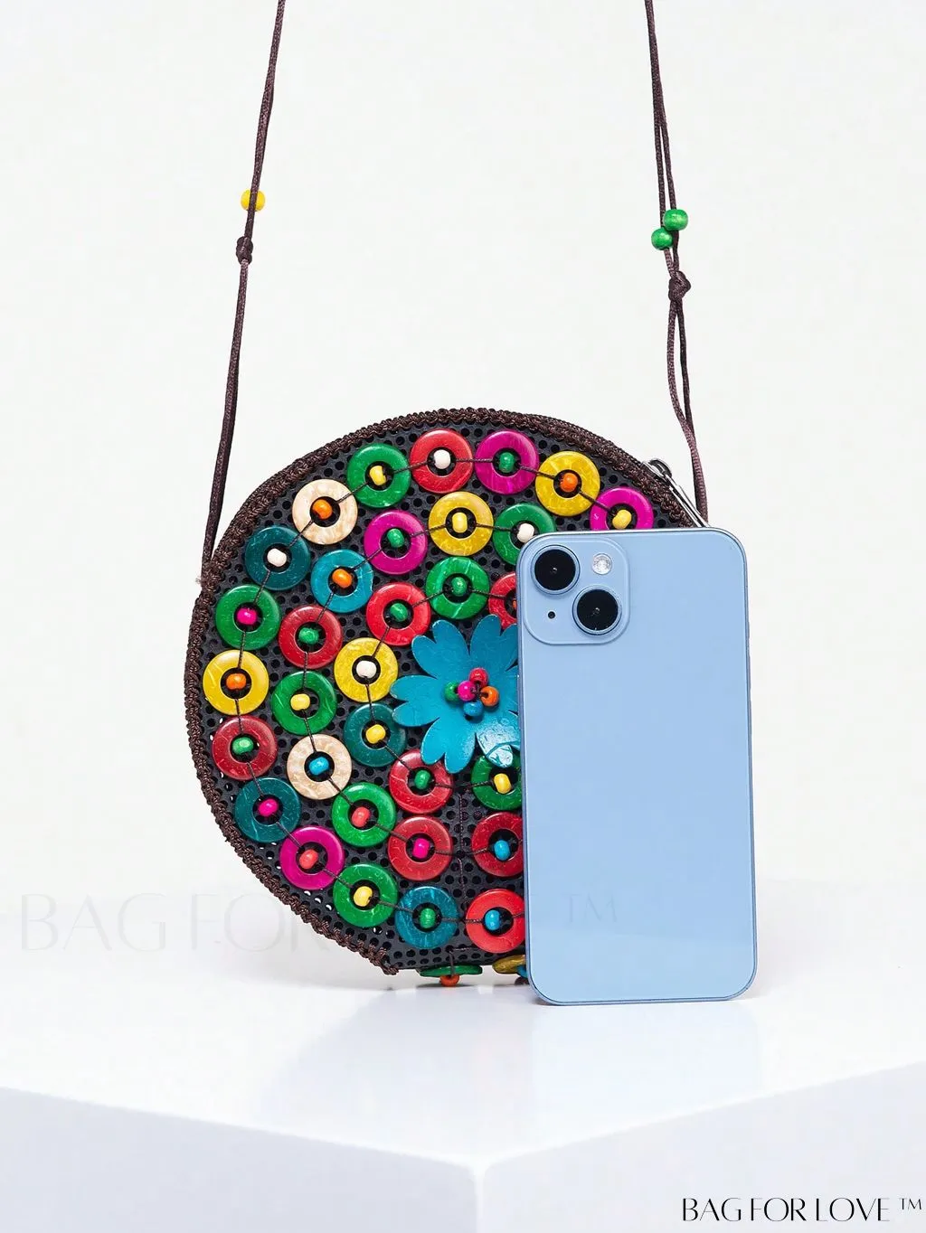 BagForLove - Handcrafted Mini Beaded Coconut Shell Crossbody Bag, Stylish Woven Travel Shoulder Bag