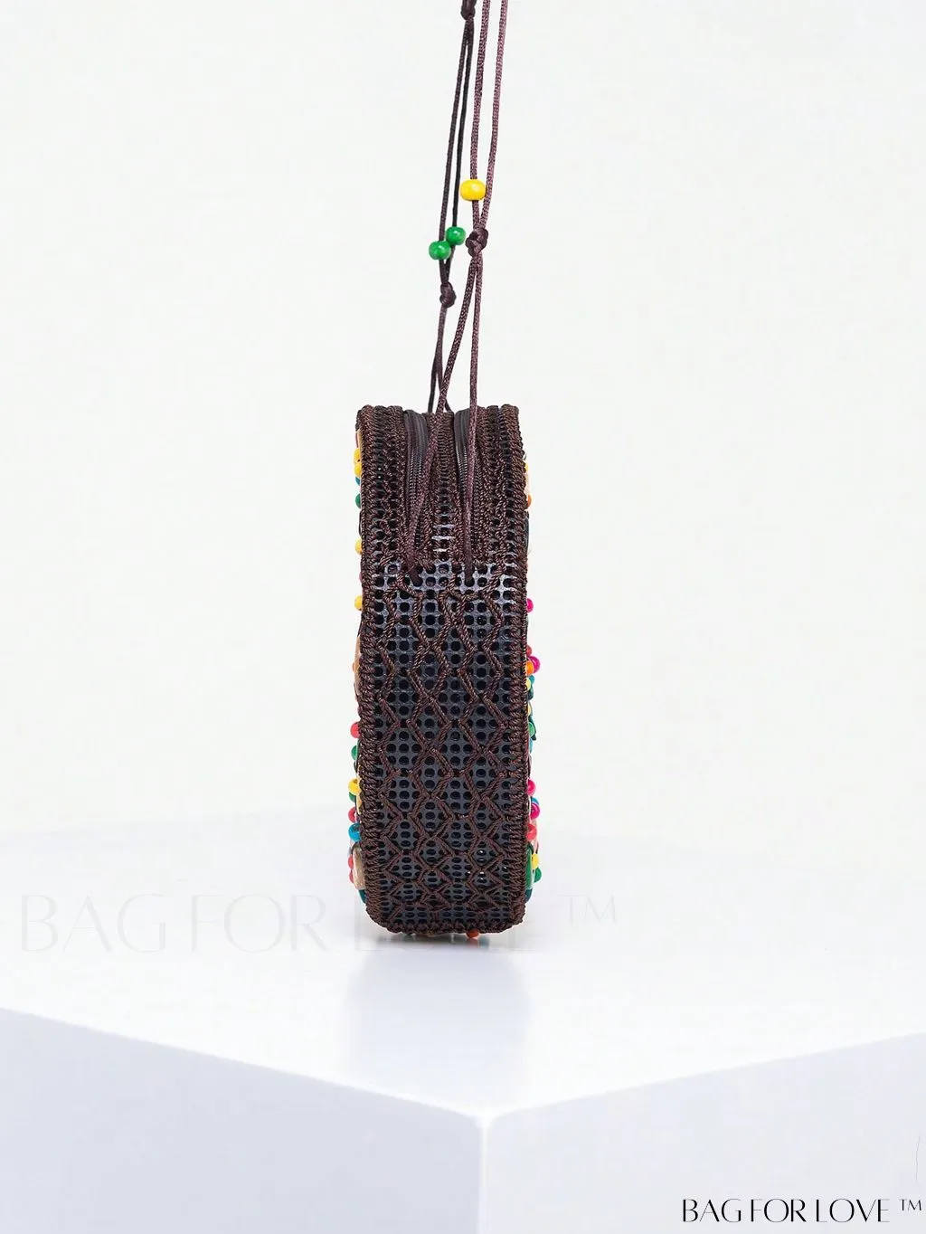 BagForLove - Handcrafted Mini Beaded Coconut Shell Crossbody Bag, Stylish Woven Travel Shoulder Bag