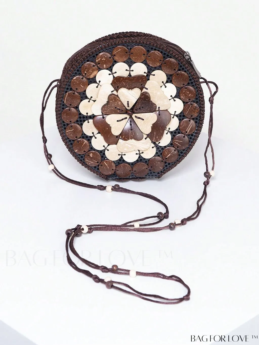 BagForLove - Handcrafted Mini Beaded Coconut Shell Crossbody Bag, Stylish Woven Travel Shoulder Bag