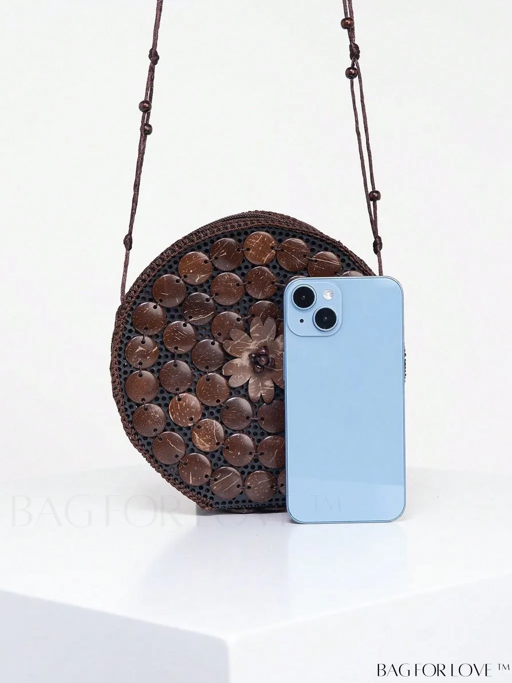 BagForLove - Handcrafted Mini Beaded Coconut Shell Crossbody Bag, Stylish Woven Travel Shoulder Bag