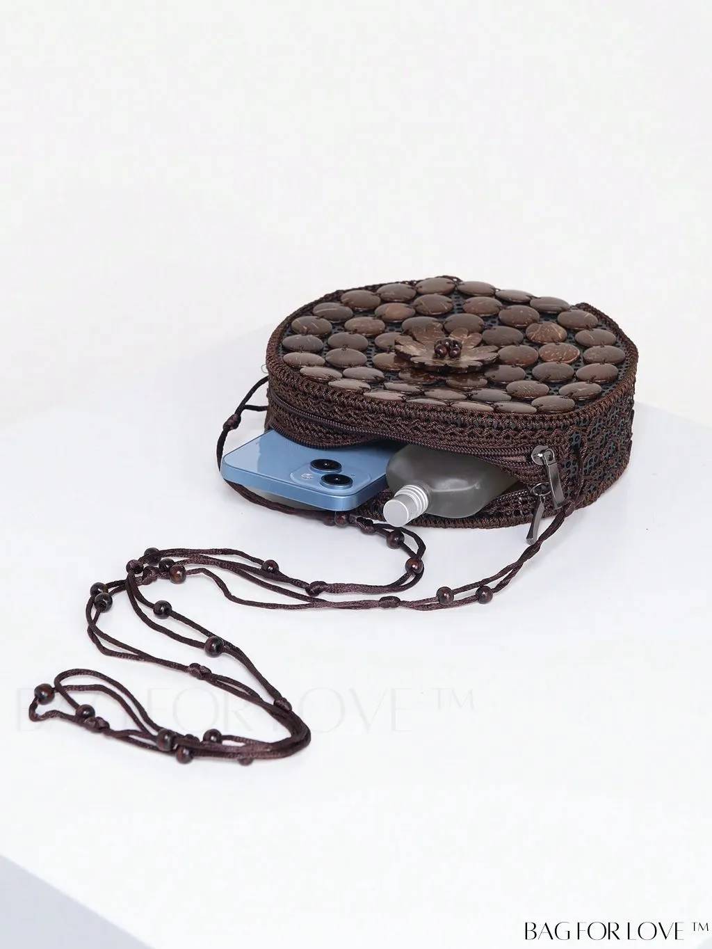 BagForLove - Handcrafted Mini Beaded Coconut Shell Crossbody Bag, Stylish Woven Travel Shoulder Bag