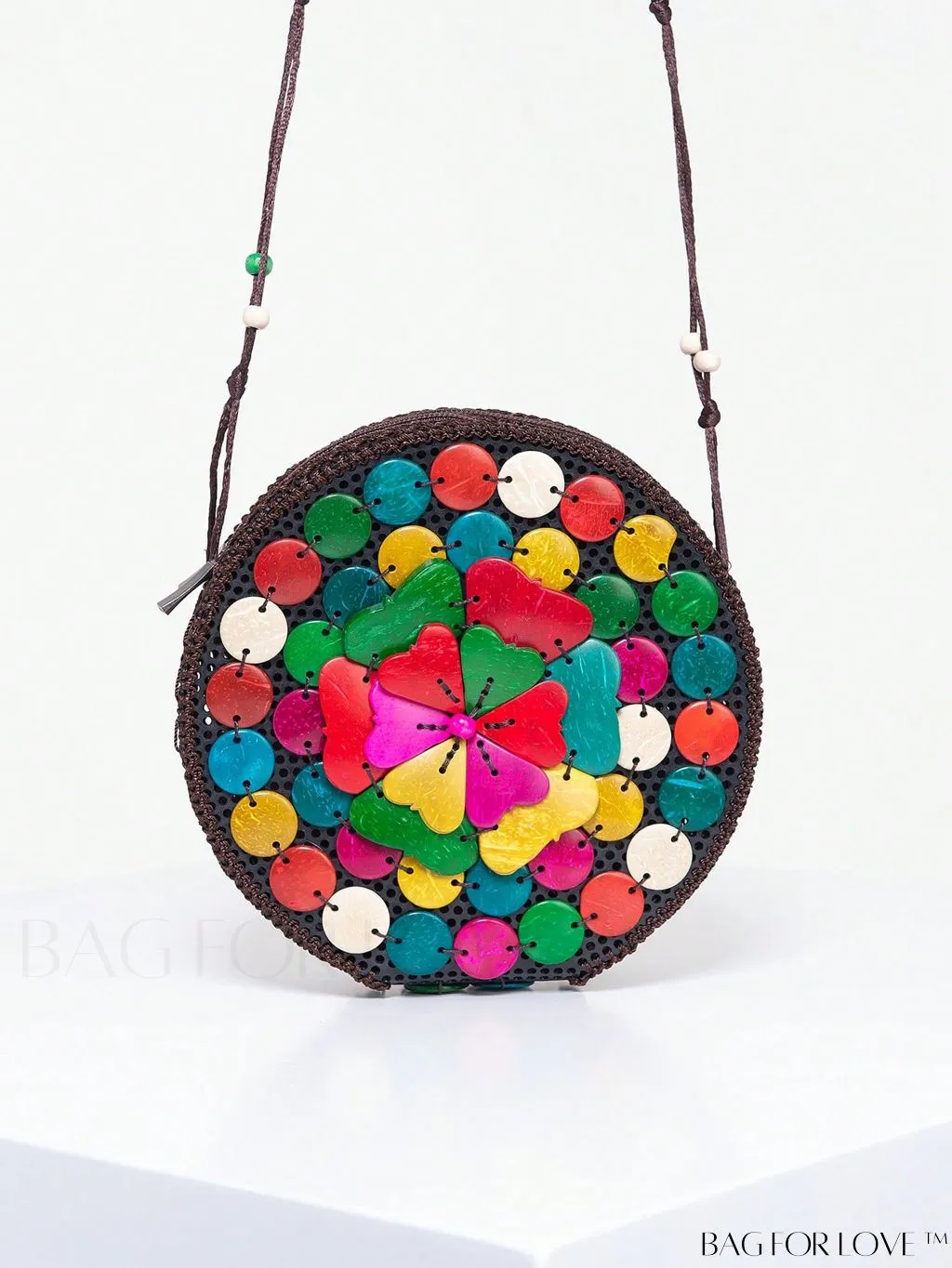 BagForLove - Handcrafted Mini Beaded Coconut Shell Crossbody Bag, Stylish Woven Travel Shoulder Bag