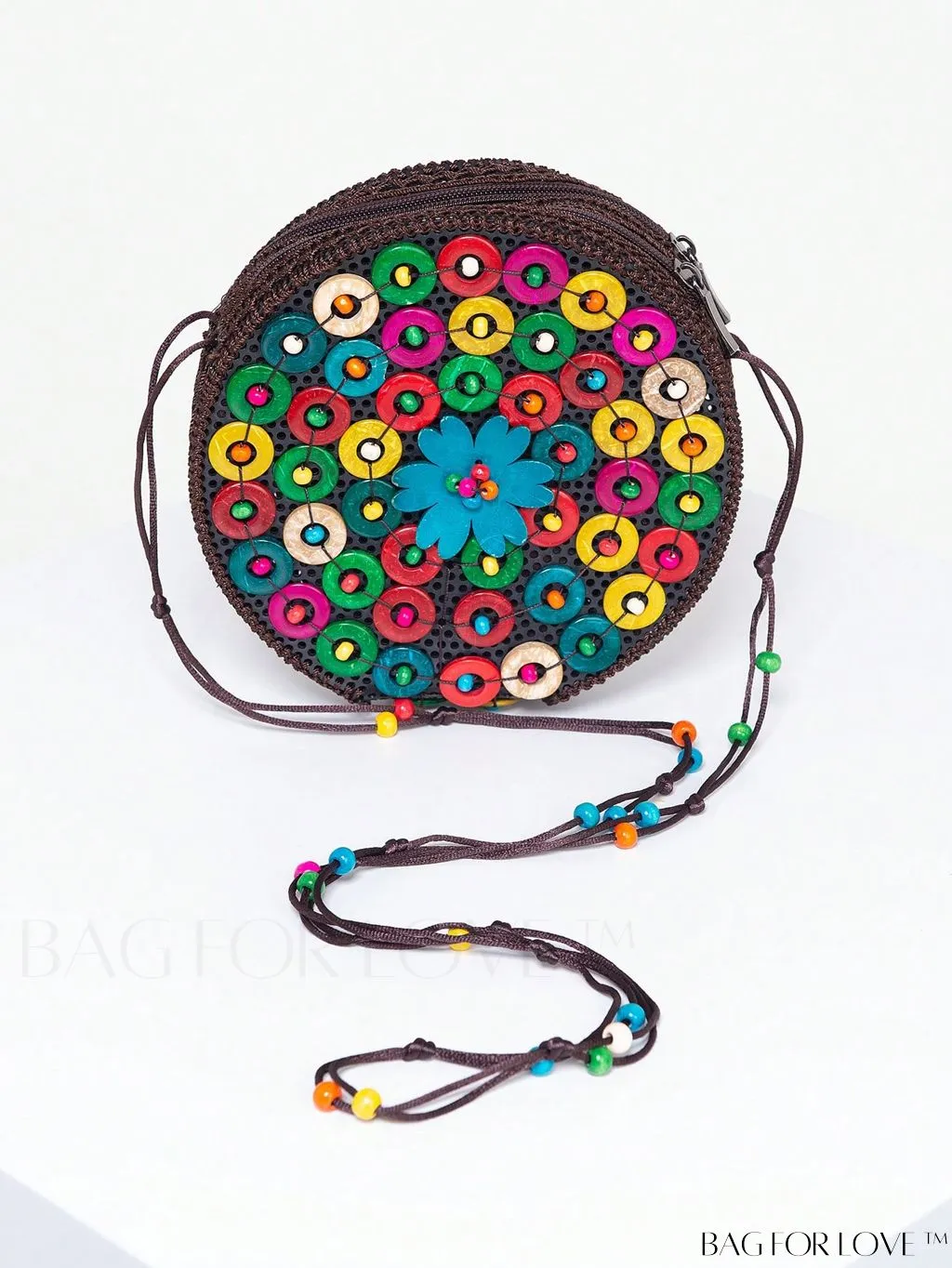 BagForLove - Handcrafted Mini Beaded Coconut Shell Crossbody Bag, Stylish Woven Travel Shoulder Bag