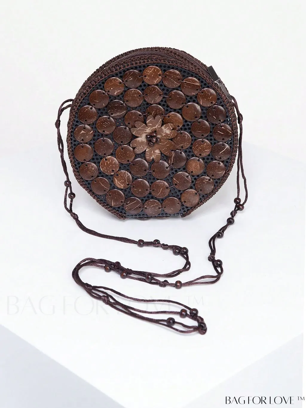 BagForLove - Handcrafted Mini Beaded Coconut Shell Crossbody Bag, Stylish Woven Travel Shoulder Bag
