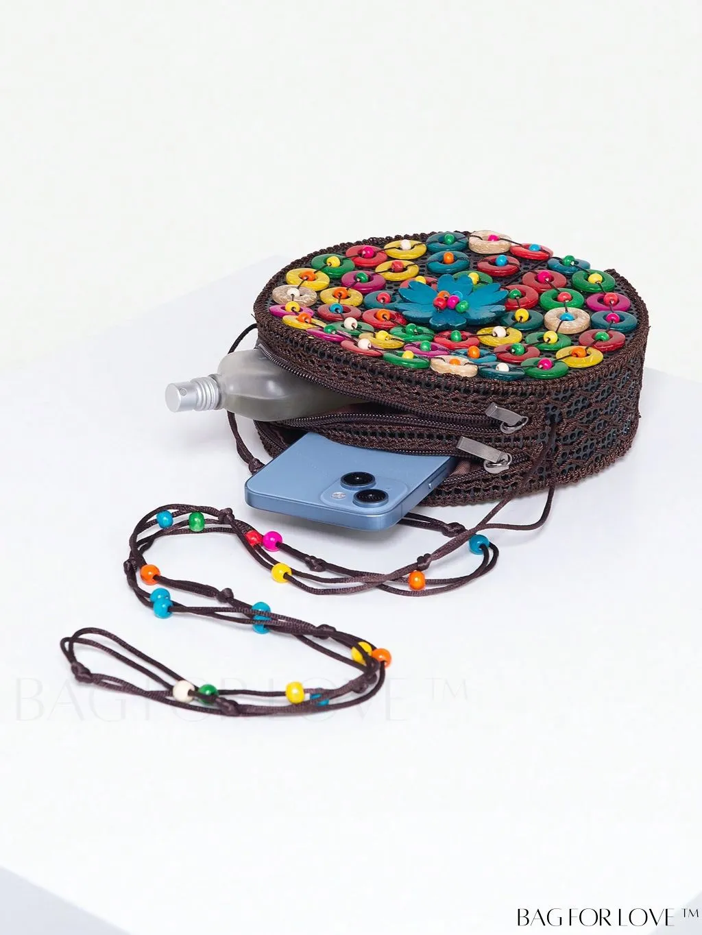 BagForLove - Handcrafted Mini Beaded Coconut Shell Crossbody Bag, Stylish Woven Travel Shoulder Bag