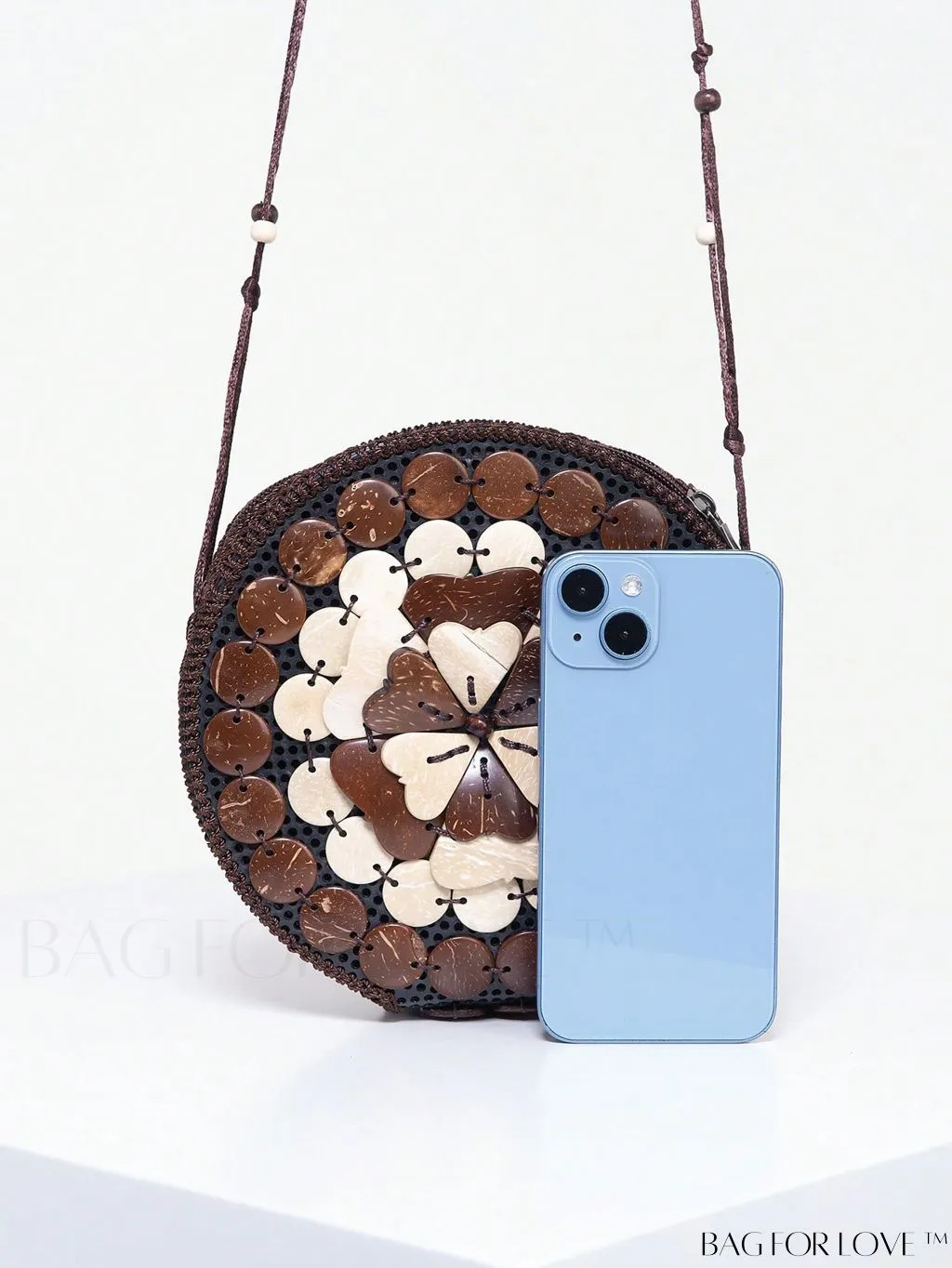 BagForLove - Handcrafted Mini Beaded Coconut Shell Crossbody Bag, Stylish Woven Travel Shoulder Bag